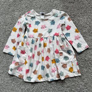 HANNA ANDERSSON Dress, Long sleeves, Cream with cat designs, 2T, pockets